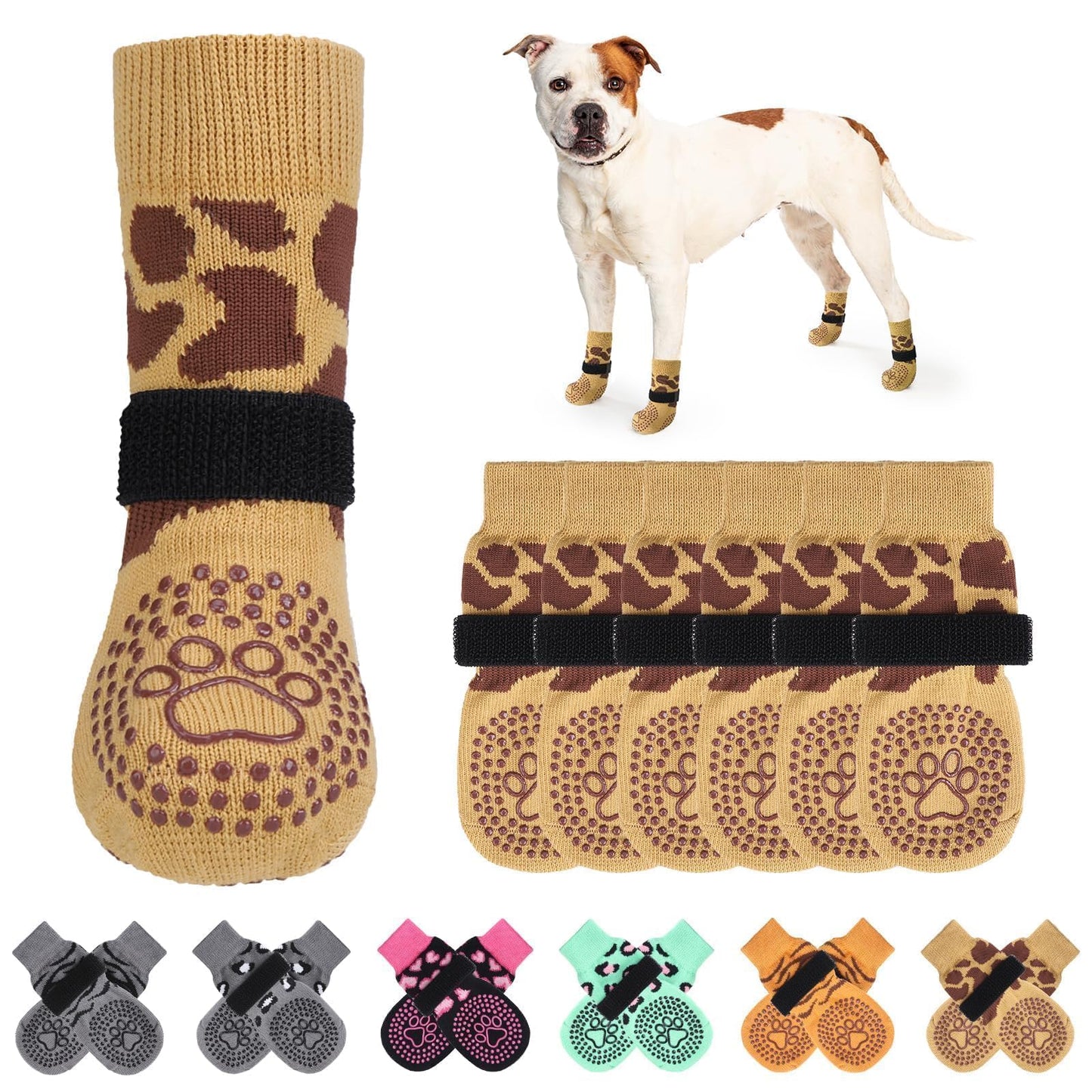 KOOLTAIL Non-Slip Dog Socks-Double Sides Grip for Hardwood Floor,3 Pairs Leopard Print Dog Boots,Traction Control Injury Prevent Licking Paw Protector Dog Shoes for Small Medium Large Old Senior Dogs