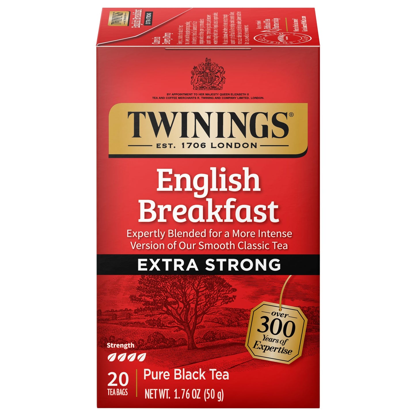 Twinings Decaffeinated English Breakfast Individually Wrapped Black Tea Bags, 20 Count Pack of 6, Flavourful & Robust