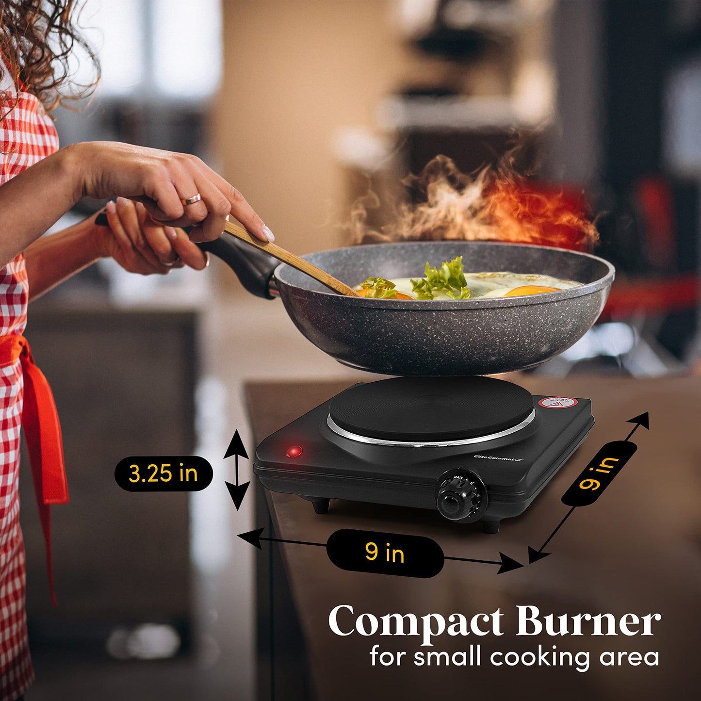 Elite Gourmet EDB-302BF# Countertop Double Cast Iron Burner, 1500 Watts Electric Hot Plate, Temperature Controls, Power Indicator Lights, Easy to Clean, Black