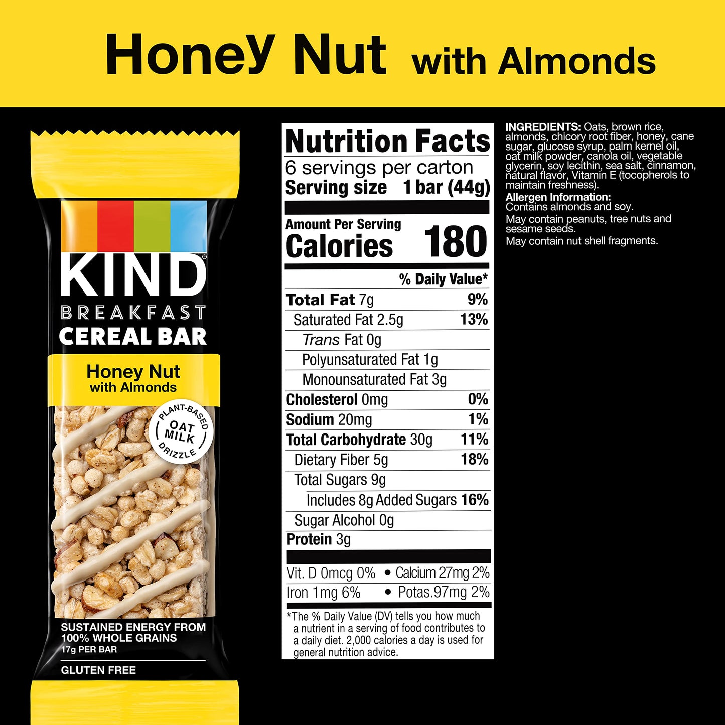 KIND Breakfast, Healthy Snack Bar, Almond Butter, Gluten Free Breakfast Bars, 8g Protein, 1.76 OZ Packs (6 Count)