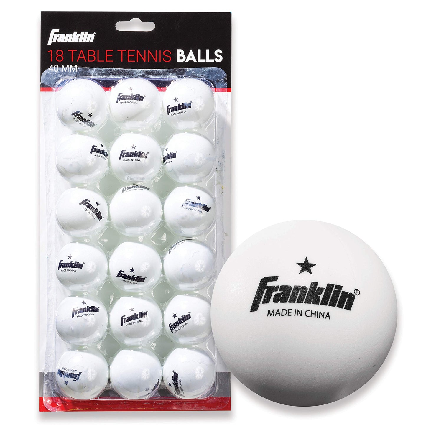 Franklin Sports Ping Pong Balls - Official Size + Weight White 40mm Table Tennis One Star Professional Durable High Performance 12 Count (Pack of 1) Packaging may vary, White