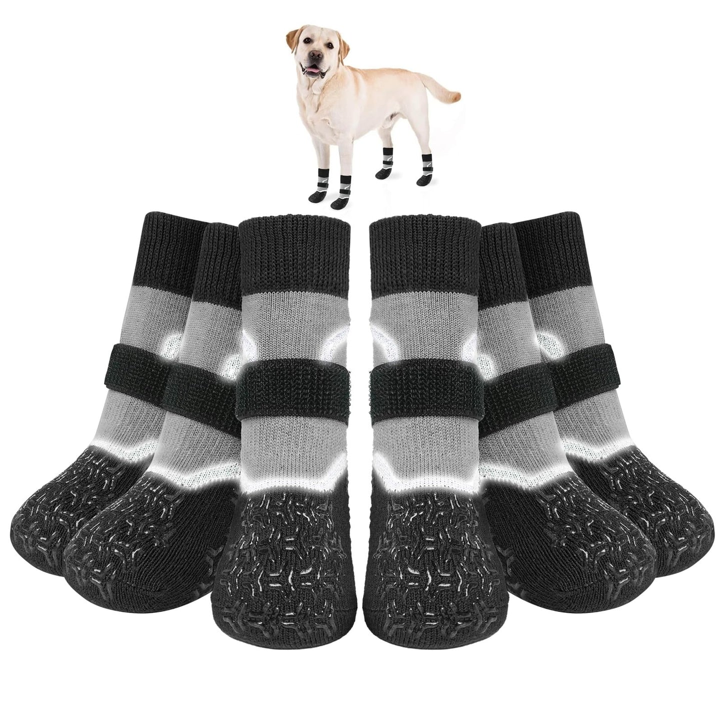 BEAUTYZOO Anti Slip Dog Socks to Prevent Licking Paws, Dog Boots Reflective with Grips for Hot/Cold Pavement, Non Slip Dog Shoes Paw Protector for Hardwood Floor Small Medium Large Senior Dog Booties