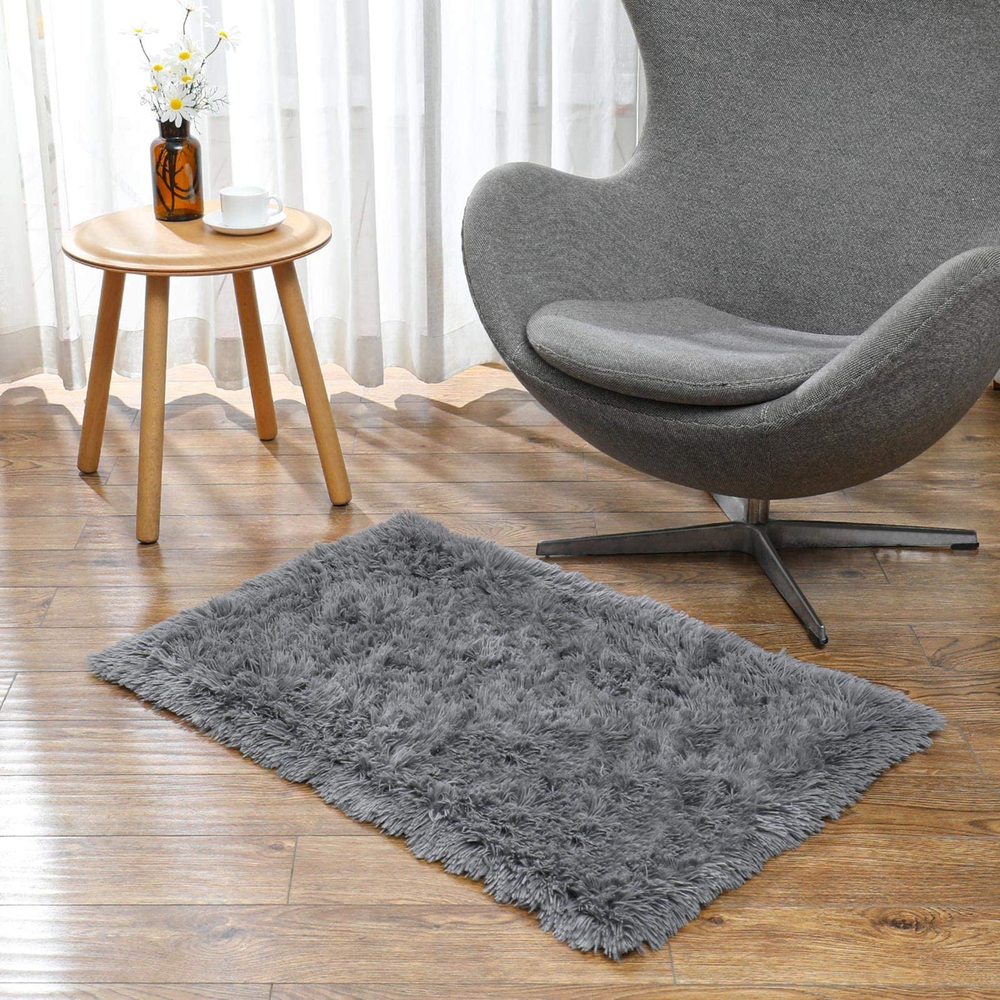 Ophanie Machine Washable Upgrade 4x6 Rugs for Bedroom, Grey, Fluffy Shaggy Soft Area Rug, Gray Non-Slip Indoor Floor Carpet for Living Room, Kids Baby Boys Teen Dorm Home Decor Aesthetic, Nursery