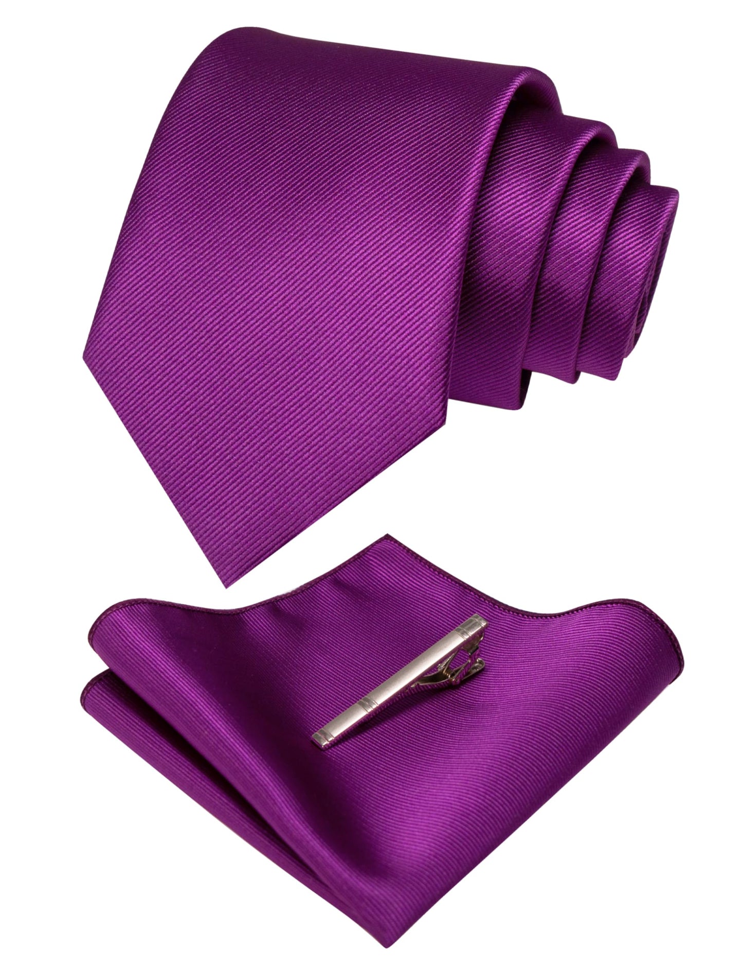 JEMYGINS Solid Color Formal Necktie and Pocket Square Tie Clip Sets for Men