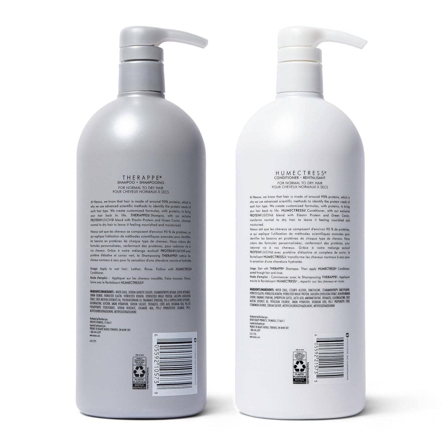 Nexxus Shampoo and Conditioner Therappe Humectress (Set of 2)for Dry Hair Silicone-Free, Moisturizing Caviar Complex and Elastin Protein 33.8 oz