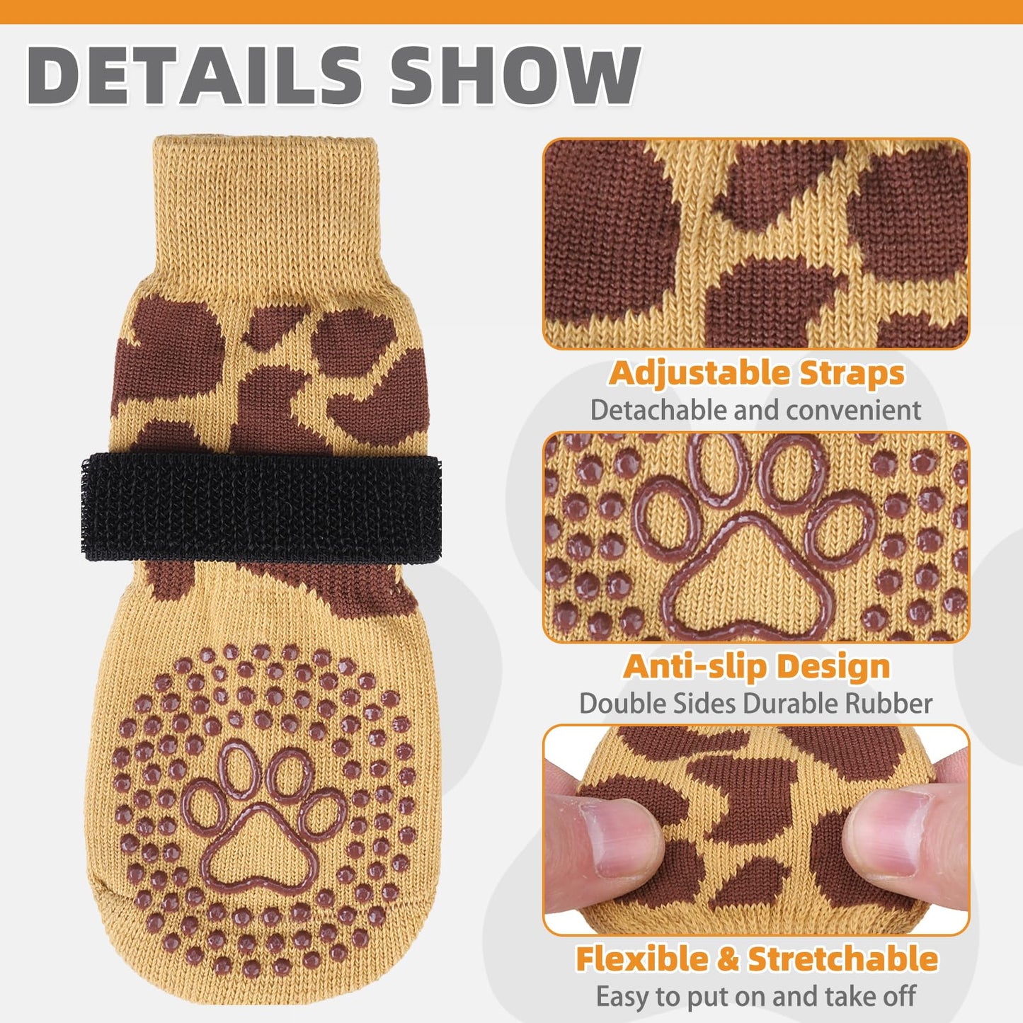 KOOLTAIL Non-Slip Dog Socks-Double Sides Grip for Hardwood Floor,3 Pairs Leopard Print Dog Boots,Traction Control Injury Prevent Licking Paw Protector Dog Shoes for Small Medium Large Old Senior Dogs