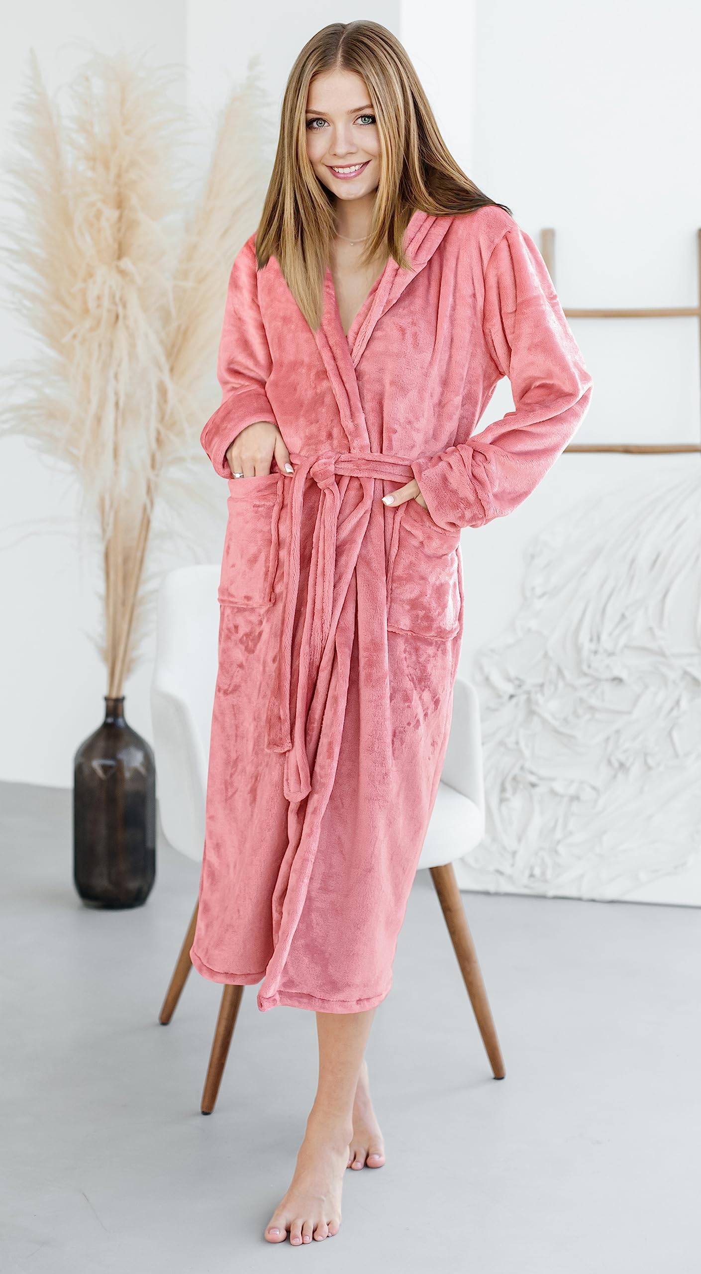 NY Threads Women Fleece Shawl Collar Bathrobe Plush Long Robe