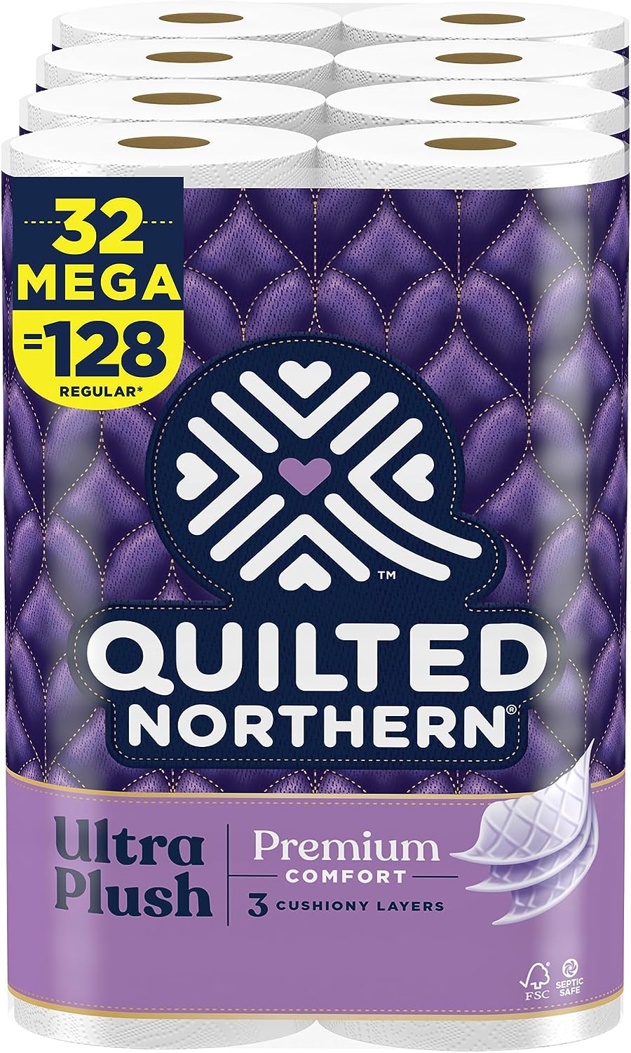 Quilted Northern Ultra Plush Toilet Paper, 32 Mega Rolls = 128 Regular Rolls White