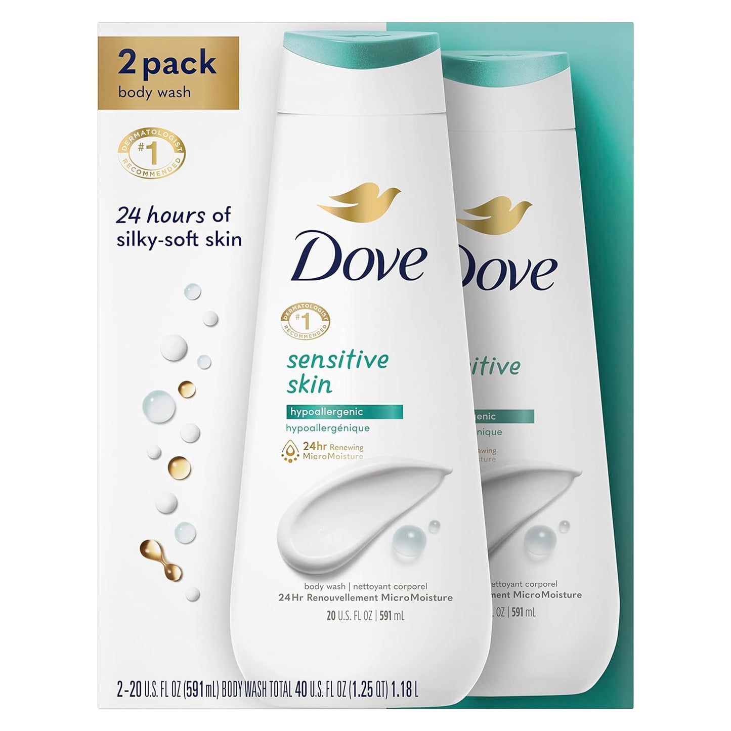 Dove Body Wash with Pump Sensitive Skin Hypoallergenic, Paraben-Free, Sulfate-Free, Cruelty-Free, Moisturizing Skin Cleanser Effectively Washes Away Bacteria While Nourishing Skin 30.6 oz