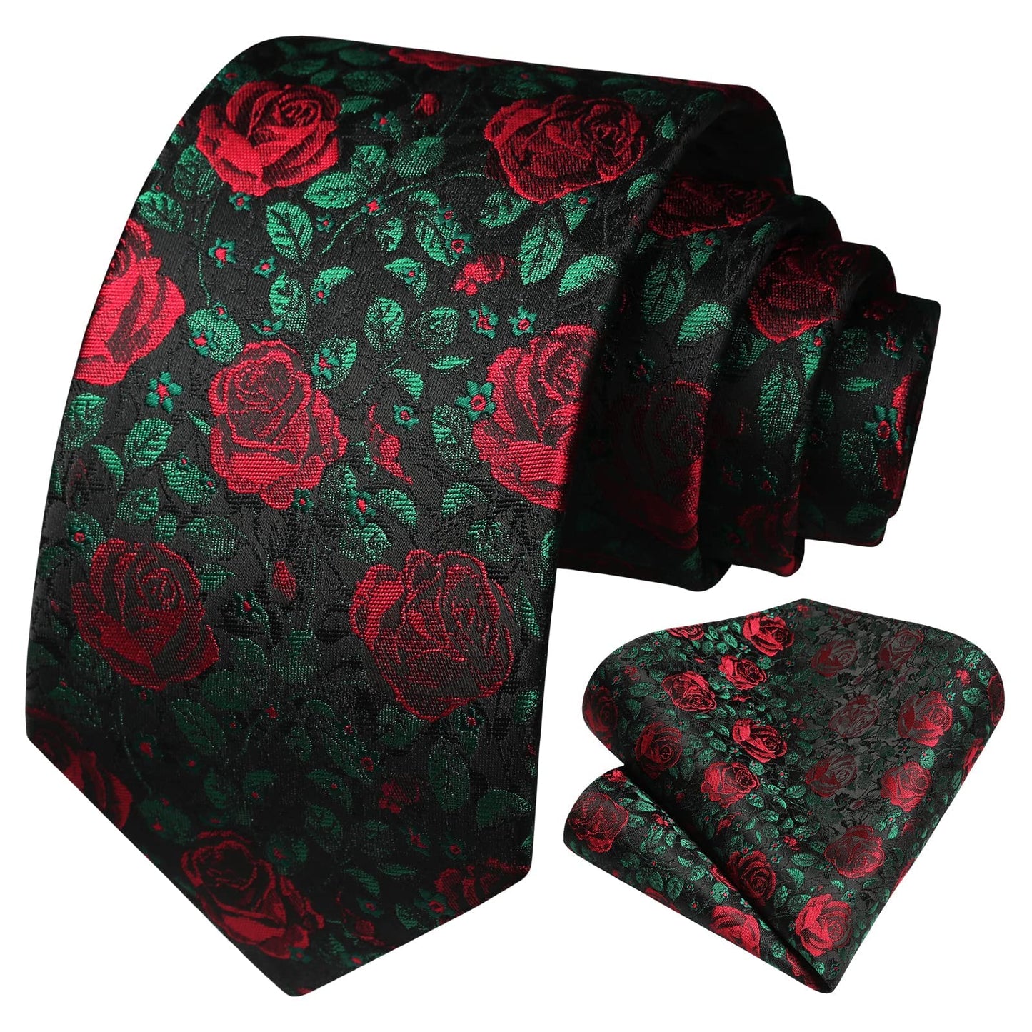 HISDERN Men Floral Ties Woven Classic 3.4" Necktie Set Formal tie Pocket Square for Wedding with Handkerchief Gift Box