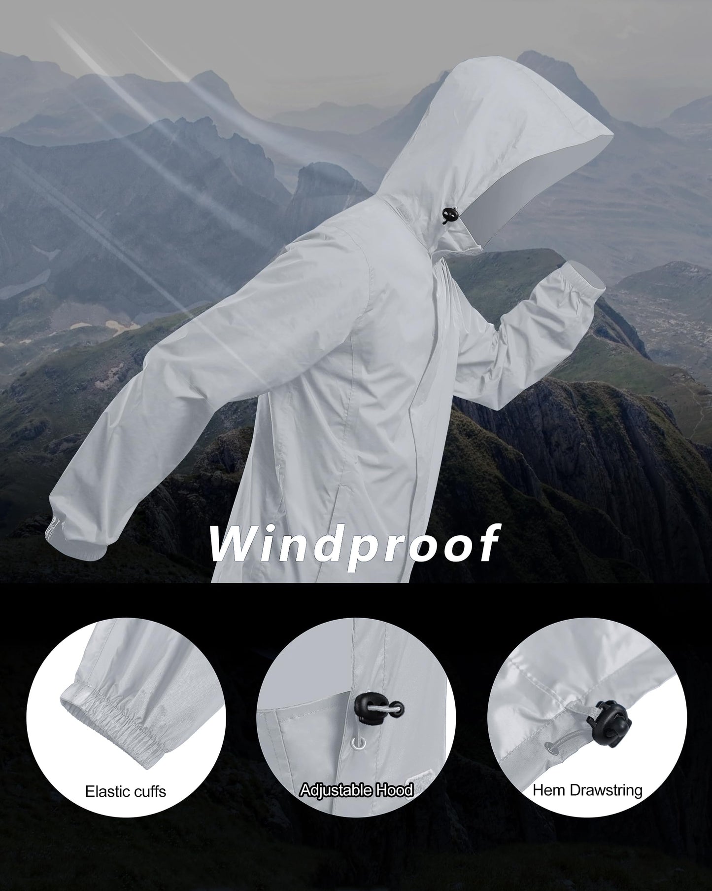 Outdoor Ventures Men's Rain Jacket Waterproof Lightweight Packable Rain Shell Raincoat with Hood for Golf Hiking Travel