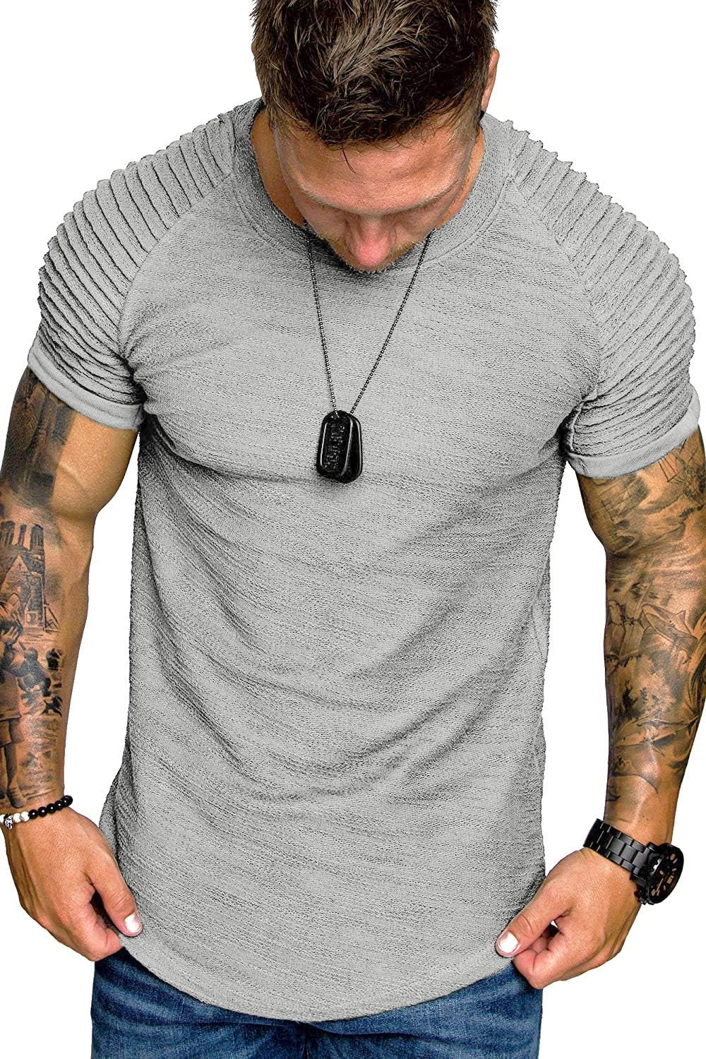 COOFANDY Men's Muscle T-Shirt Pleated Raglan Sleeve Bodybuilding Gym Tee Short Sleeve Fashion Workout Shirts Hipster Shirt