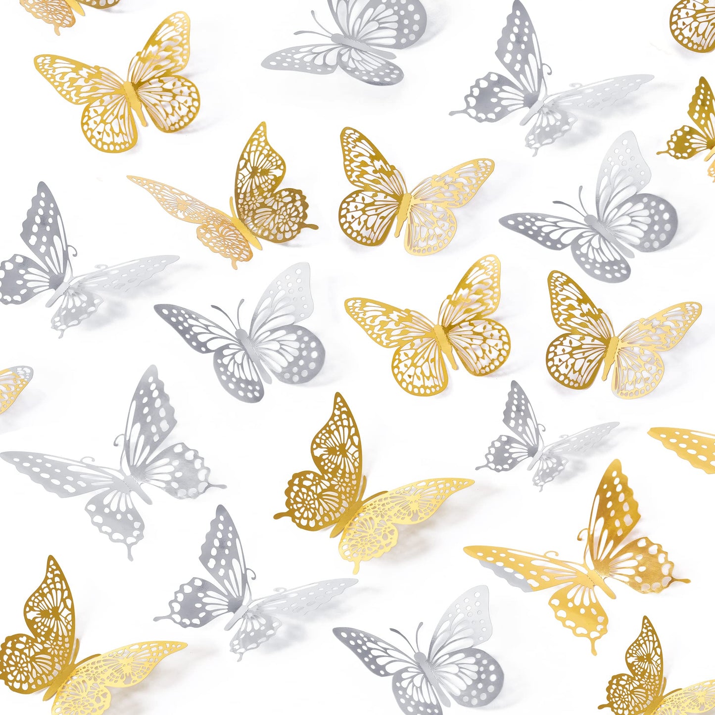 SAOROPEB 3D Butterfly Wall Decor 48 Pcs 4 Styles 3 Sizes, Gold Butterfly Decorations for Butterfly Birthday Decorations Butterfly Party Decorations Cake Decorations, Removable Stickers (Gold)