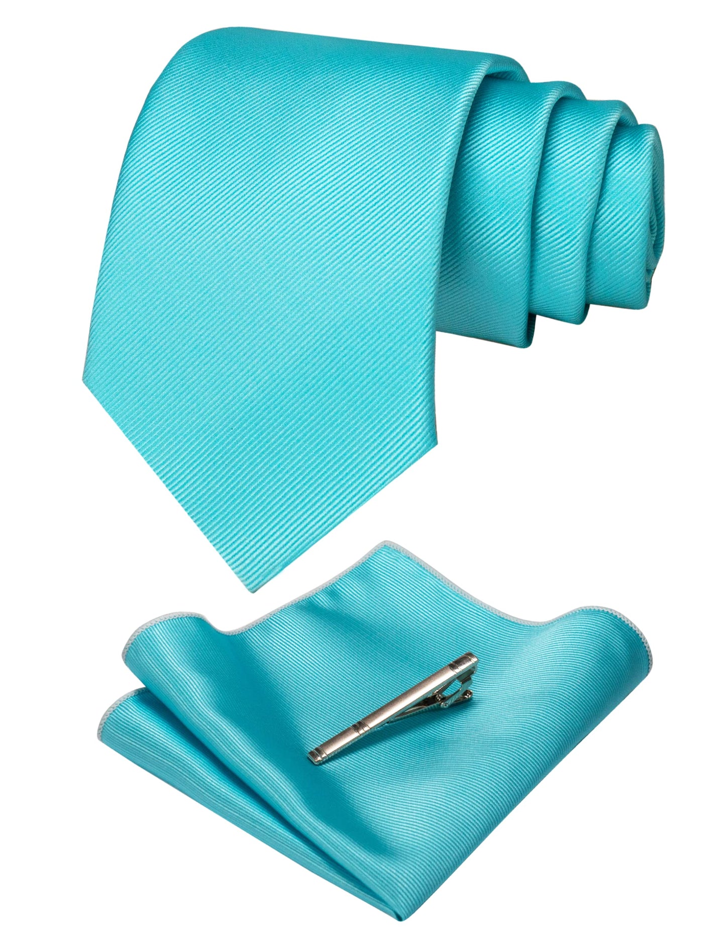 JEMYGINS Solid Color Formal Necktie and Pocket Square Tie Clip Sets for Men