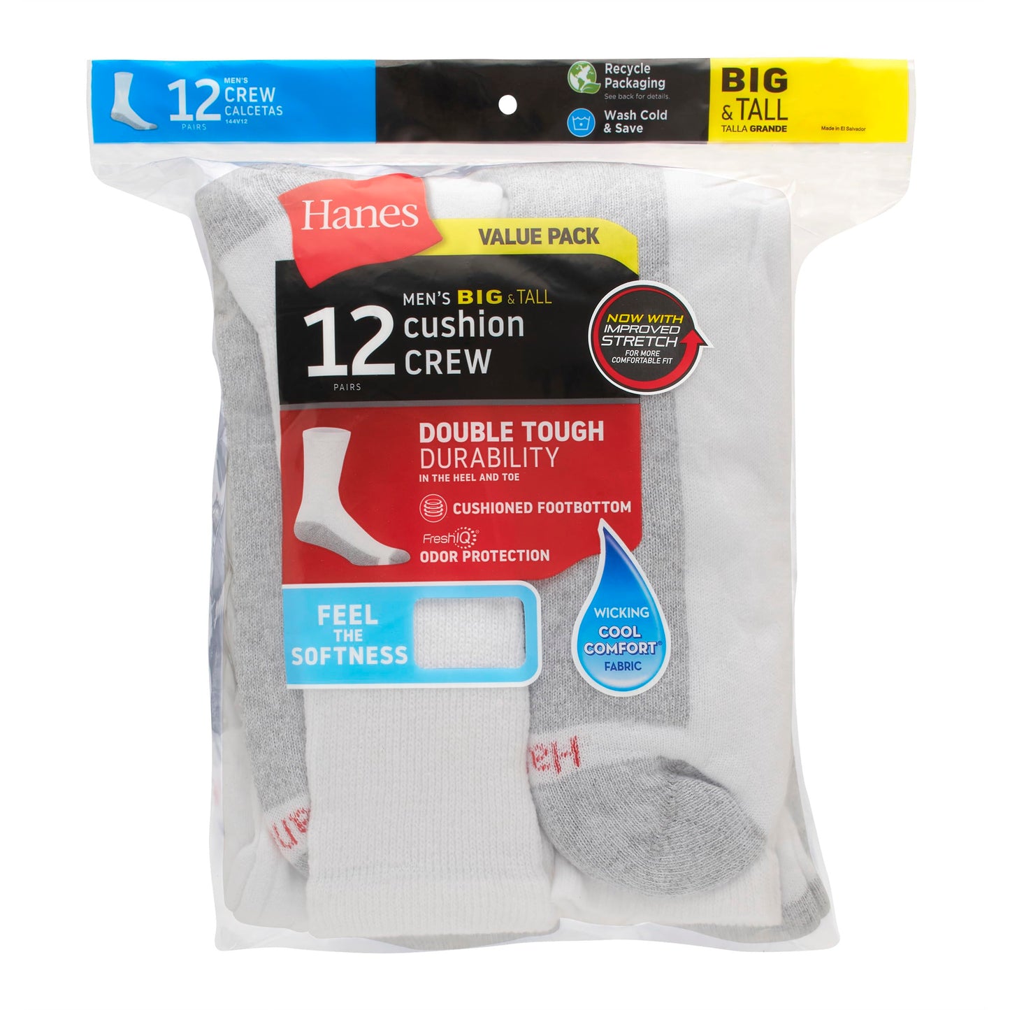 Hanes Men's Double Tough Crew Socks, 12-Pair Pack