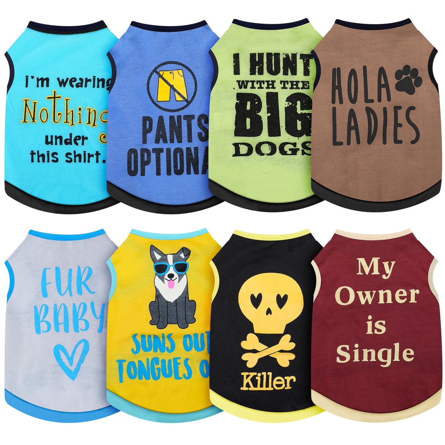 8 Pieces Dog Shirts Printed Clothes with Funny Letters Summer Cool Puppy Shirts Breathable Outfit Soft Dog Sweatshirt for Pet Cats (Classic Pattern,Medium)