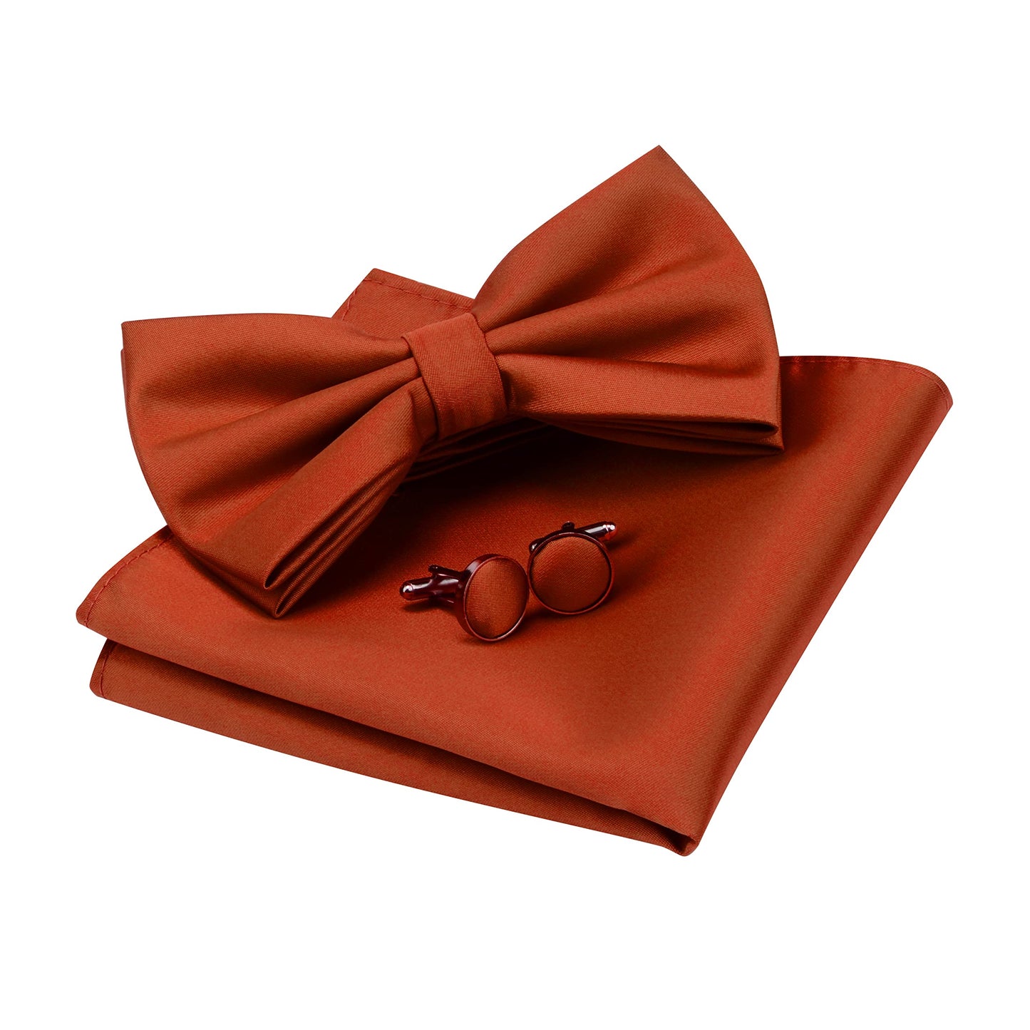 GUSLESON Mens Solid Color Double Fold Pre-tied Bow Tie and Pocket Square Cufflink Set with Gift Box