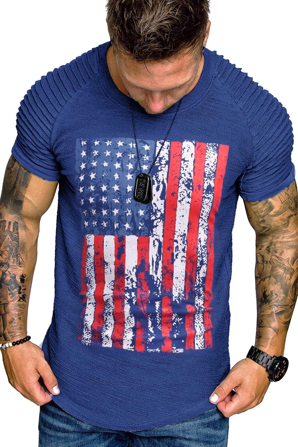 COOFANDY Men's Muscle T-Shirt Pleated Raglan Sleeve Bodybuilding Gym Tee Short Sleeve Fashion Workout Shirts Hipster Shirt