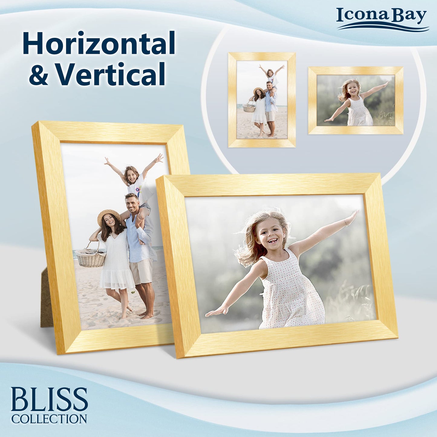 Icona Bay 5x7 Black Picture Frame, Modern Style Wood Composite Frame, Table Top or Wall Mount, Bliss Collection