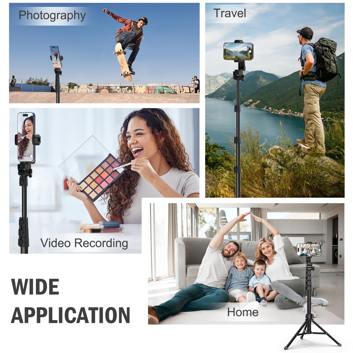 64” Tripod for Cell Phone & Camera, Phone Tripod with Remote and Phone Holder, Portable Tripod for iPhone, Phone Tripod for Video Recording, Cell Phone Tripod Mount Stand for Cellphone