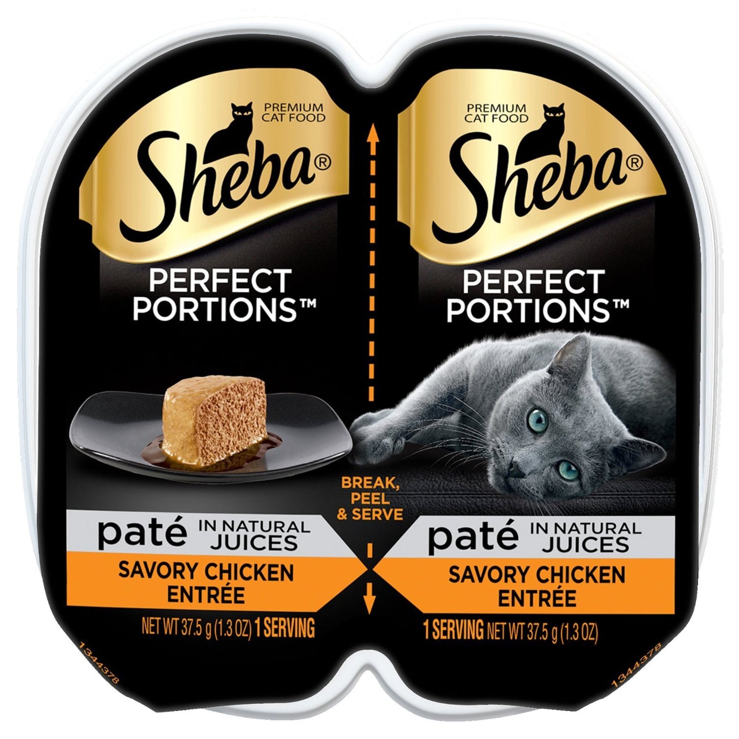 SHEBA Perfect Portions Cuts in Gravy Wet Cat Food Trays (24 Count, 48 Servings), Roasted Chicken, Gourmet Salmon and Tender Turkey Entrée Variety Pack, Easy Peel Twin-Pack Trays