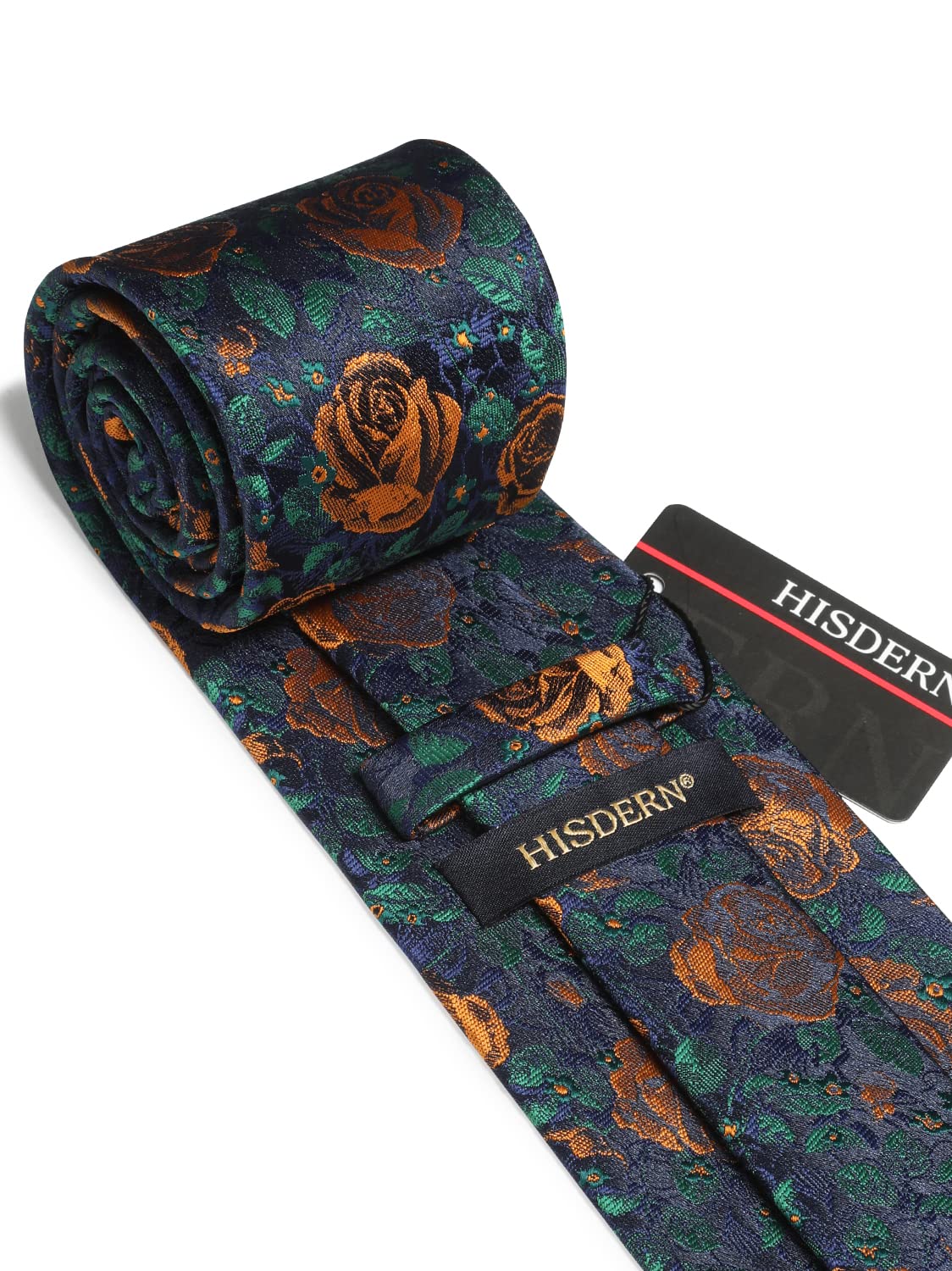 HISDERN Men Floral Ties Woven Classic 3.4" Necktie Set Formal tie Pocket Square for Wedding with Handkerchief Gift Box