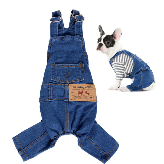 1 Piece of Dog Denim Shirts Puppy Jean Jacket Sling Jumpsuit Costumes Pet Jean Overalls Dog Pants Outfits for Small Puppy Cat Pets (Blue, Small)