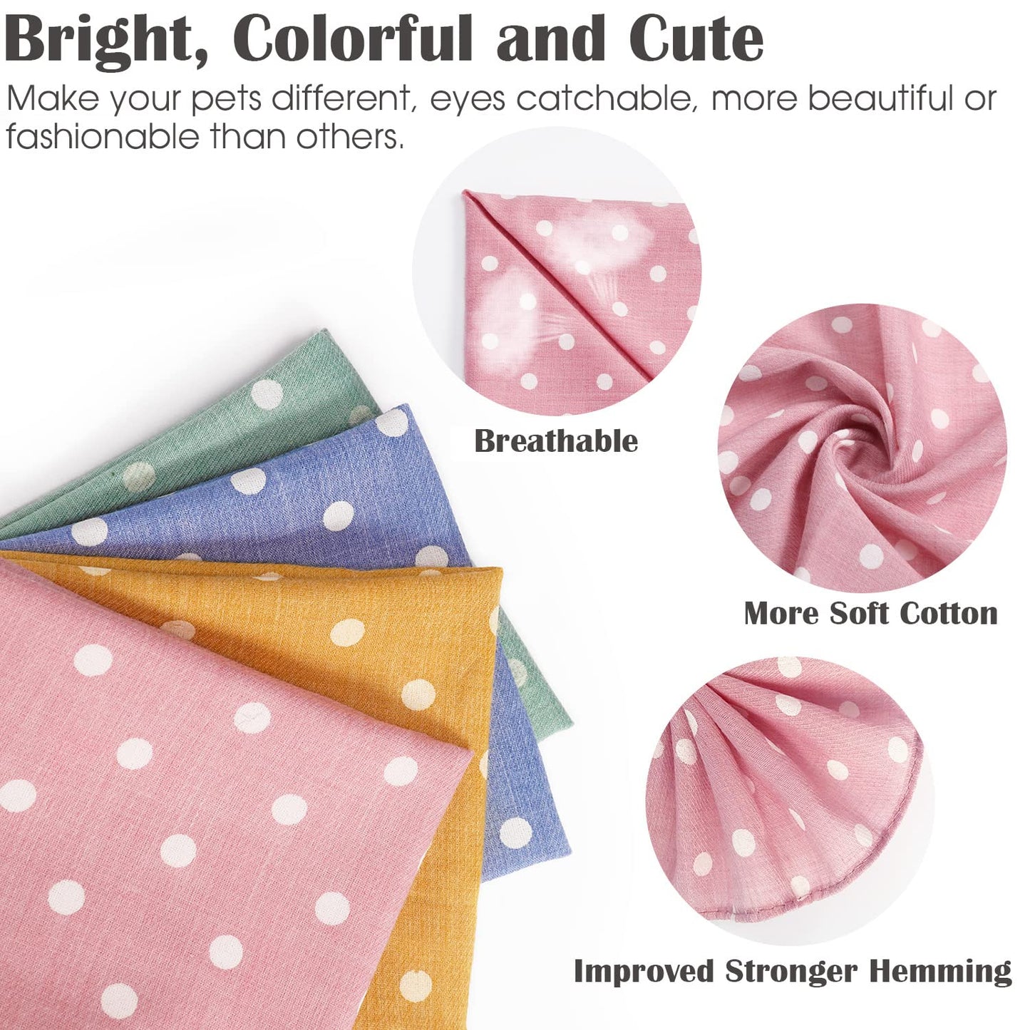 4PCS Summer Dog Bandanas Birthday Cute Soft Cotton Puppy Cat Scarfs Washable Daily Handkerchief Pink Green Blue Orange Comfortable Gifts, Adjustable Accessories for Small Medium Large Girl Boy Pup Pet