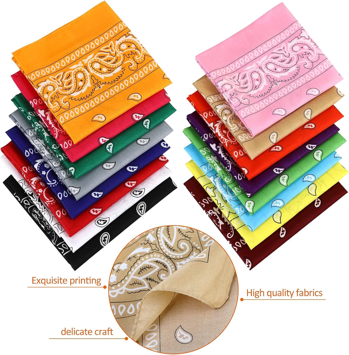 E-accexpert 16pcs Bandanas Multi-Purpose Party Outdoor Favor Scarf Headband Handkerchiefs for Unisex Women Men Boy Girls