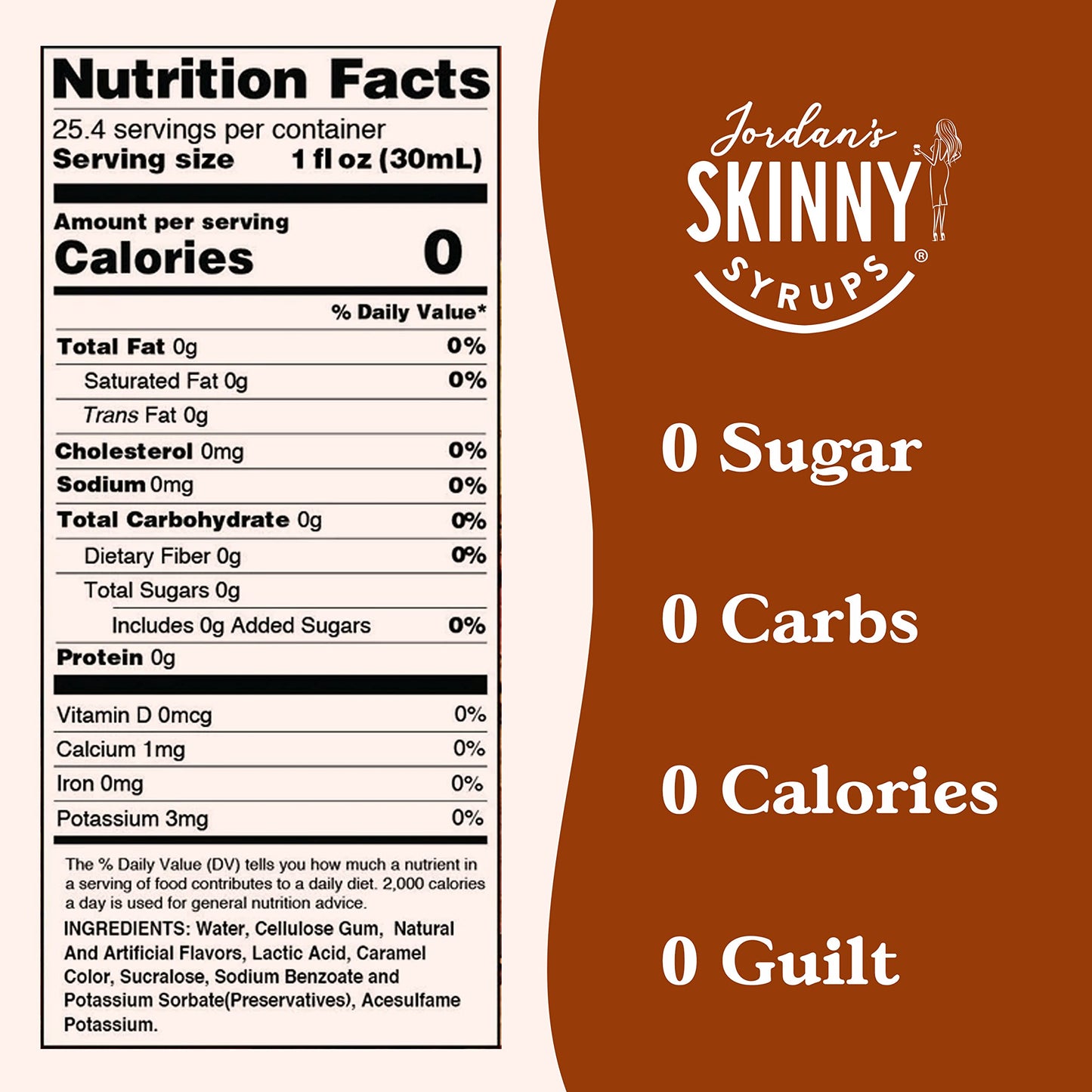 Jordan's Skinny Syrups Sugar Free Coffee Syrup, Cinnamon Dolce Flavor Drink Mix, Zero Calorie Flavoring for Chai Latte, Protein Shake, Food and More, Gluten Free, Keto Friendly, 25.4 Fl Oz, 1 Pack