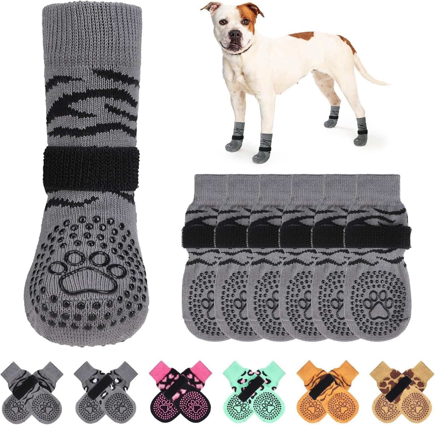 KOOLTAIL Non-Slip Dog Socks-Double Sides Grip for Hardwood Floor,3 Pairs Leopard Print Dog Boots,Traction Control Injury Prevent Licking Paw Protector Dog Shoes for Small Medium Large Old Senior Dogs