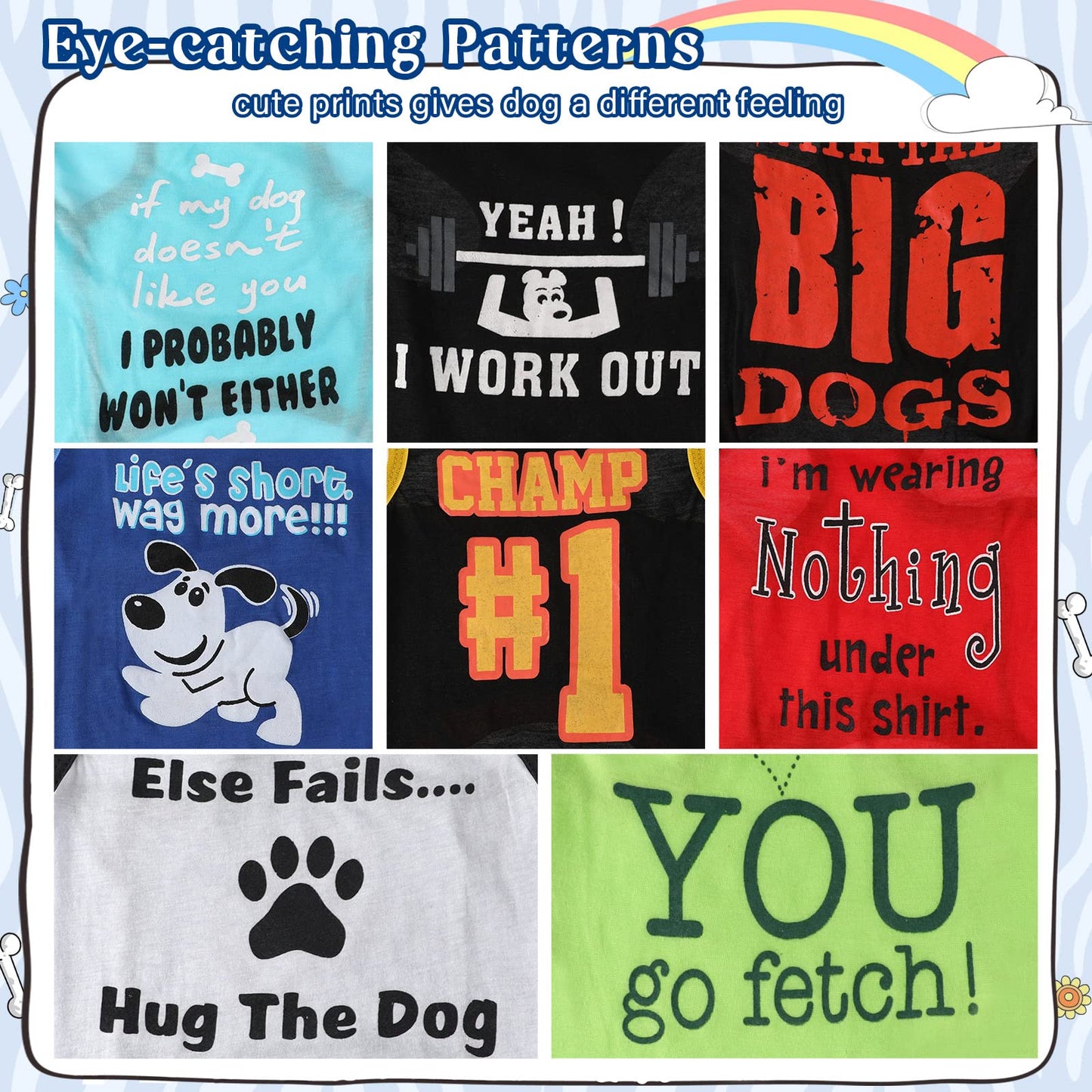 8 Pieces Dog Shirts Printed Clothes with Funny Letters Summer Cool Puppy Shirts Breathable Outfit Soft Dog Sweatshirt for Pet Cats (Classic Pattern,Medium)