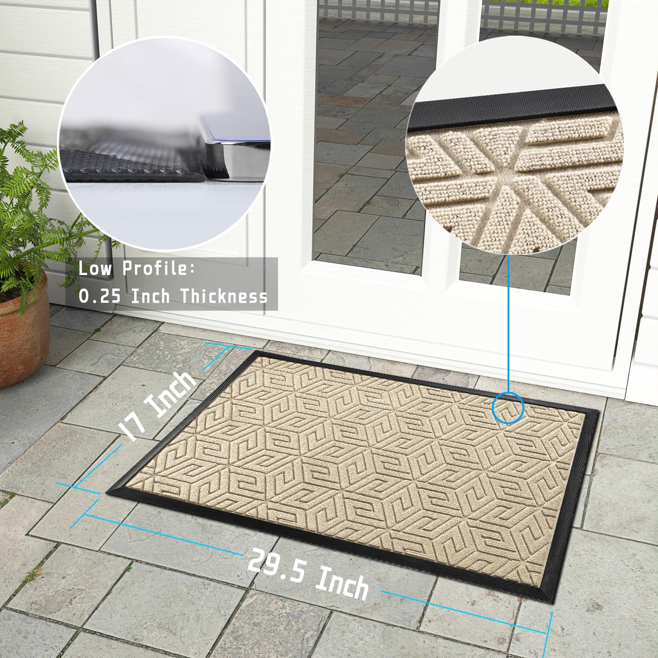 Yimobra Sturdy Front Entrance Door Mat, Heavy Duty Outdoor Indoor Doormat Entryway Floor Mat, Non Slip Rubber Backing, Easy Clean Shoe Scraper, Waterproof, Patio, Lawn, 17x29.5 Inch, Black