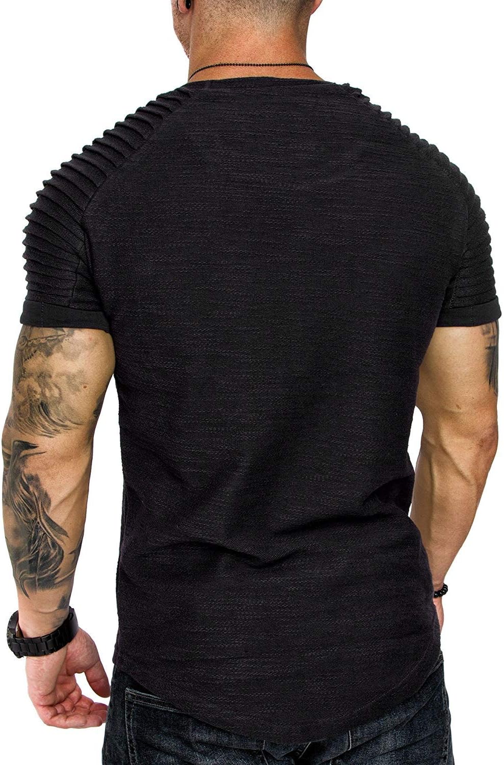 COOFANDY Men's Muscle T-Shirt Pleated Raglan Sleeve Bodybuilding Gym Tee Short Sleeve Fashion Workout Shirts Hipster Shirt