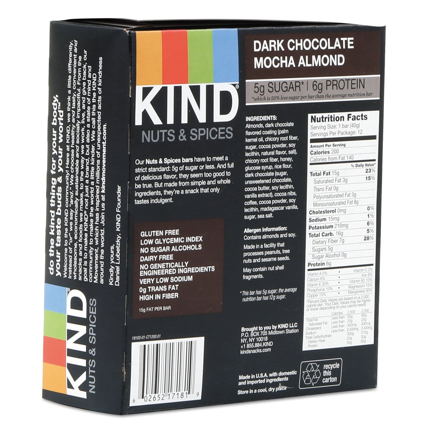 KIND Bars, Dark Chocolate Nuts and Sea Salt, Healthy Snacks, Gluten Free, Low Sugar, 6g Protein, 12 Count