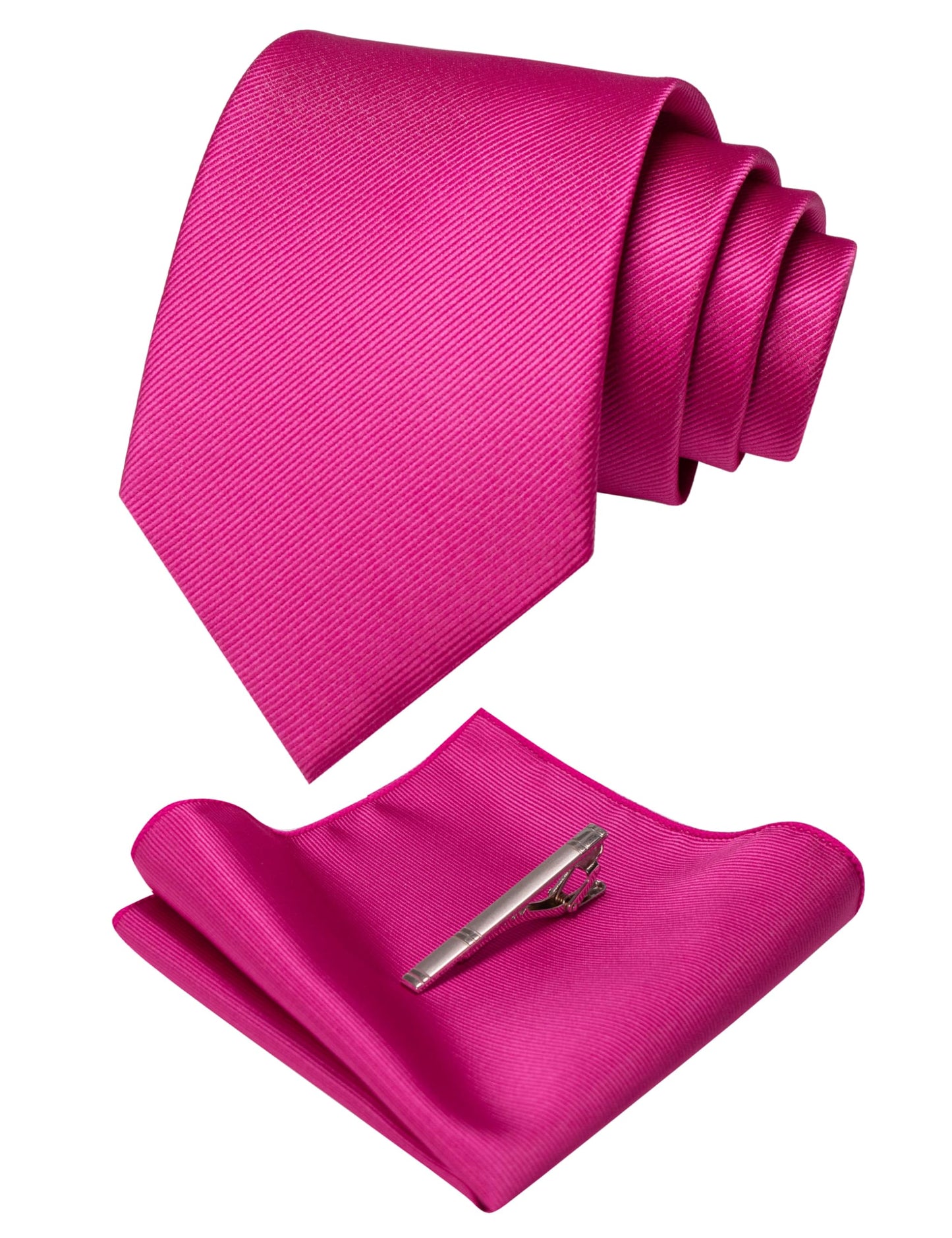 JEMYGINS Solid Color Formal Necktie and Pocket Square Tie Clip Sets for Men