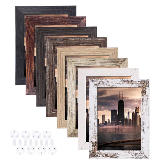 4x6 Picture Frames Set of 8, Rustic Picture Frames Multi Wood-Color,Vertical and Horizontal Formats for Wall Hanging and Tabletop Display,Perfect for Rustic Home & Office Decor