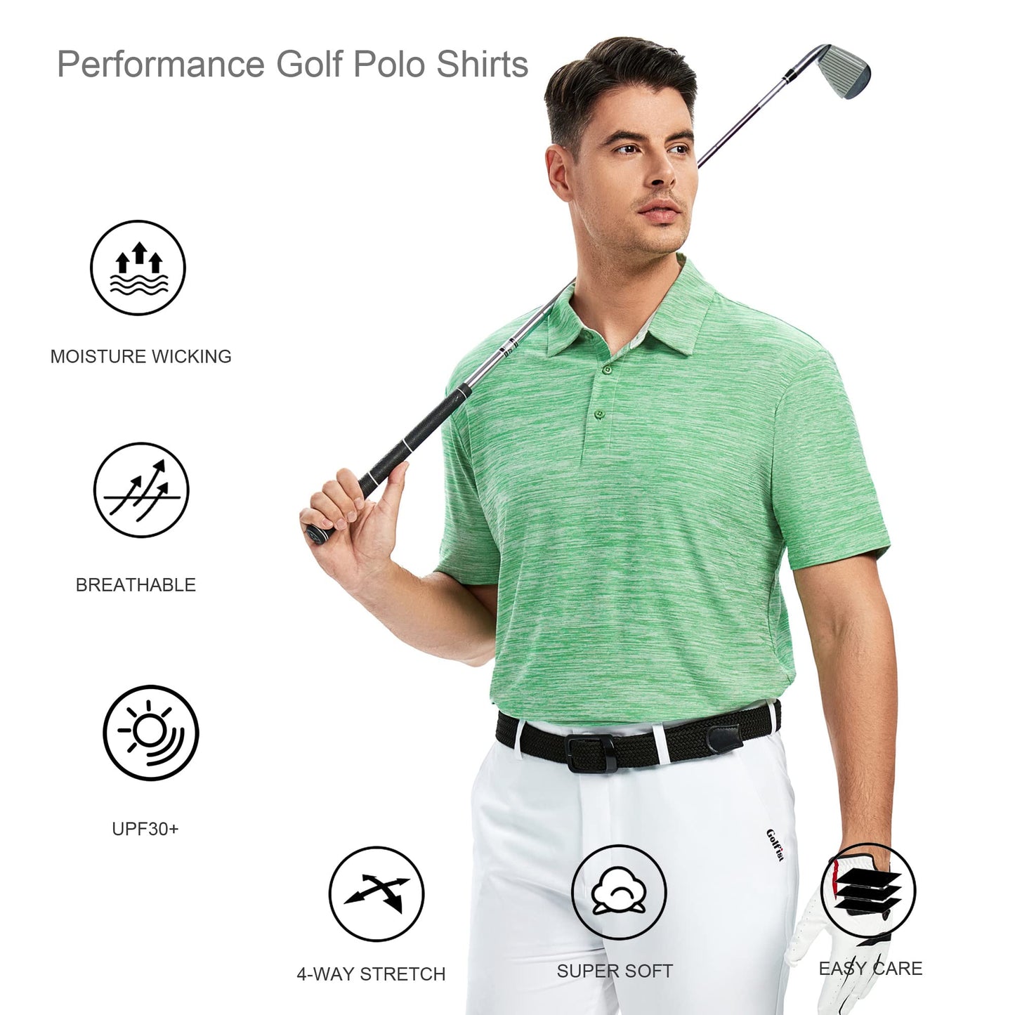 Alex Vando Mens Golf Shirt Moisture Wicking Quick-Dry Short Sleeve Casual Polo Shirts for Men