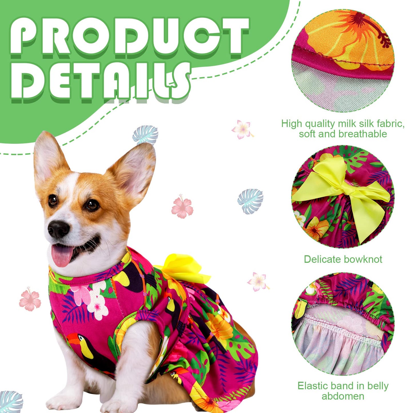 LEIFIDE 8 Pcs Summer Themed Hawaii Dog Dresses Holiday Dog Dress Flamingo Fruit Floral Pattern Pet Skirts Hawaii Puppy Princess Dresses Outfits Bowknot Puppy Dresses for Girl Dogs Cats Beach (Small)