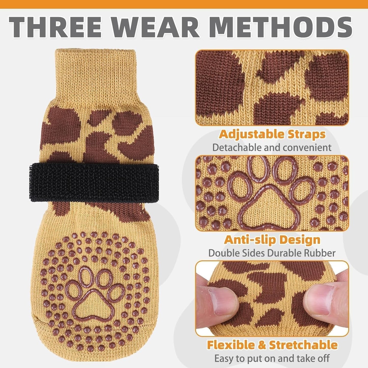 KOOLTAIL Non-Slip Dog Socks-Double Sides Grip for Hardwood Floor,3 Pairs Leopard Print Dog Boots,Traction Control Injury Prevent Licking Paw Protector Dog Shoes for Small Medium Large Old Senior Dogs