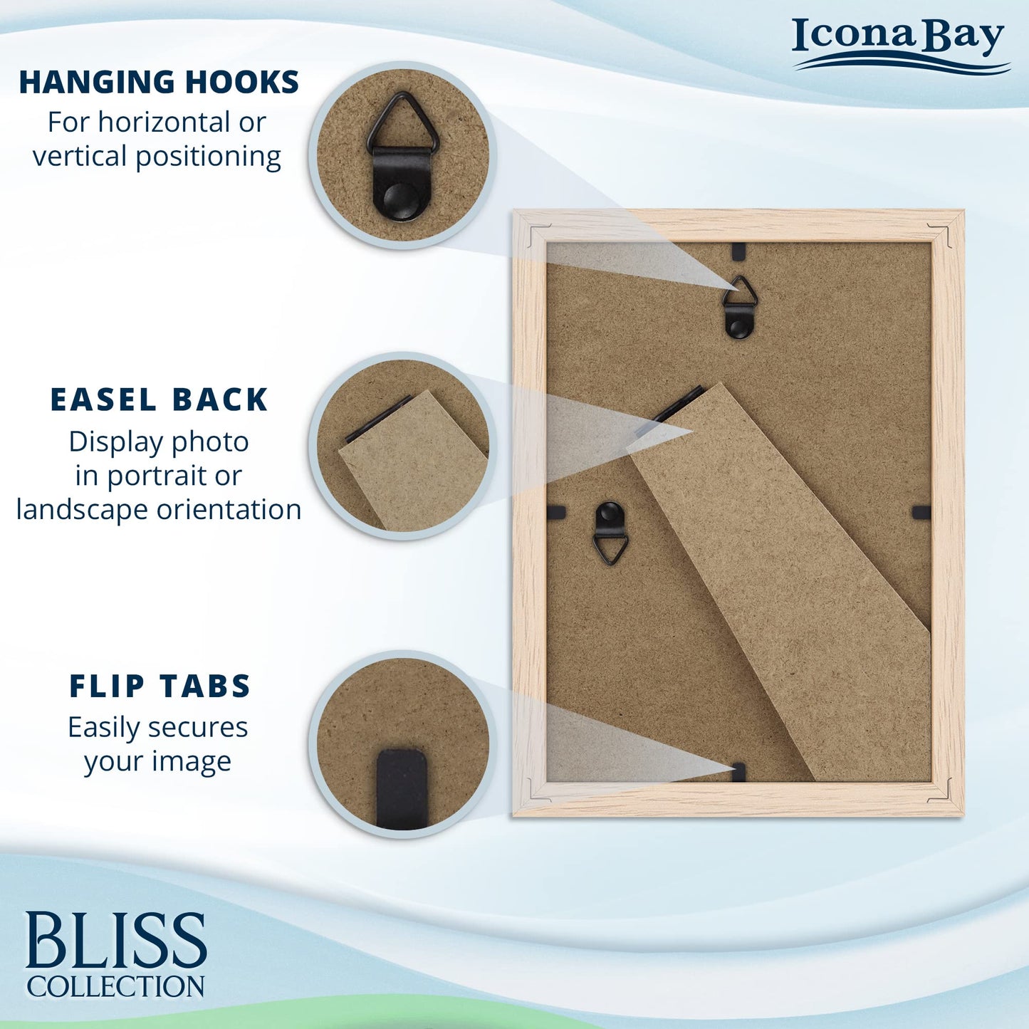 Icona Bay 5x7 Black Picture Frame, Modern Style Wood Composite Frame, Table Top or Wall Mount, Bliss Collection