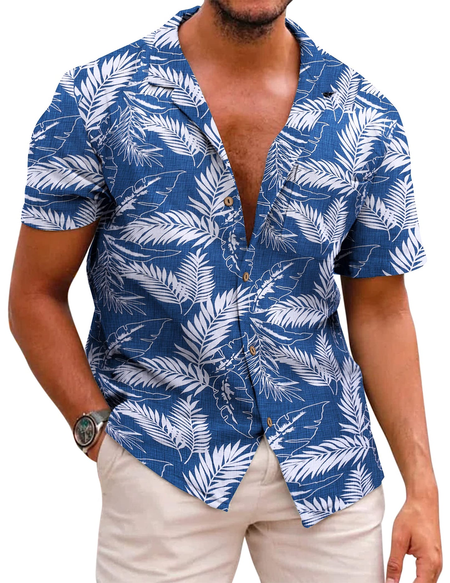 COOFANDY Men's Hawaiian Floral Shirts Cotton Linen Button Down Tropical Holiday Beach Shirts