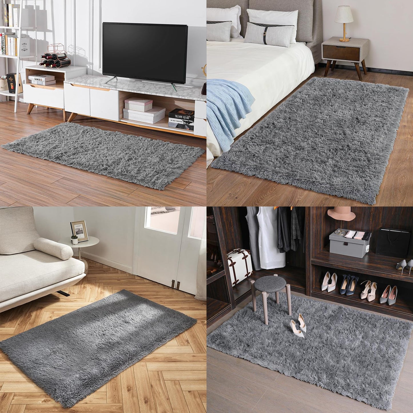 Ophanie Machine Washable Upgrade 4x6 Rugs for Bedroom, Grey, Fluffy Shaggy Soft Area Rug, Gray Non-Slip Indoor Floor Carpet for Living Room, Kids Baby Boys Teen Dorm Home Decor Aesthetic, Nursery