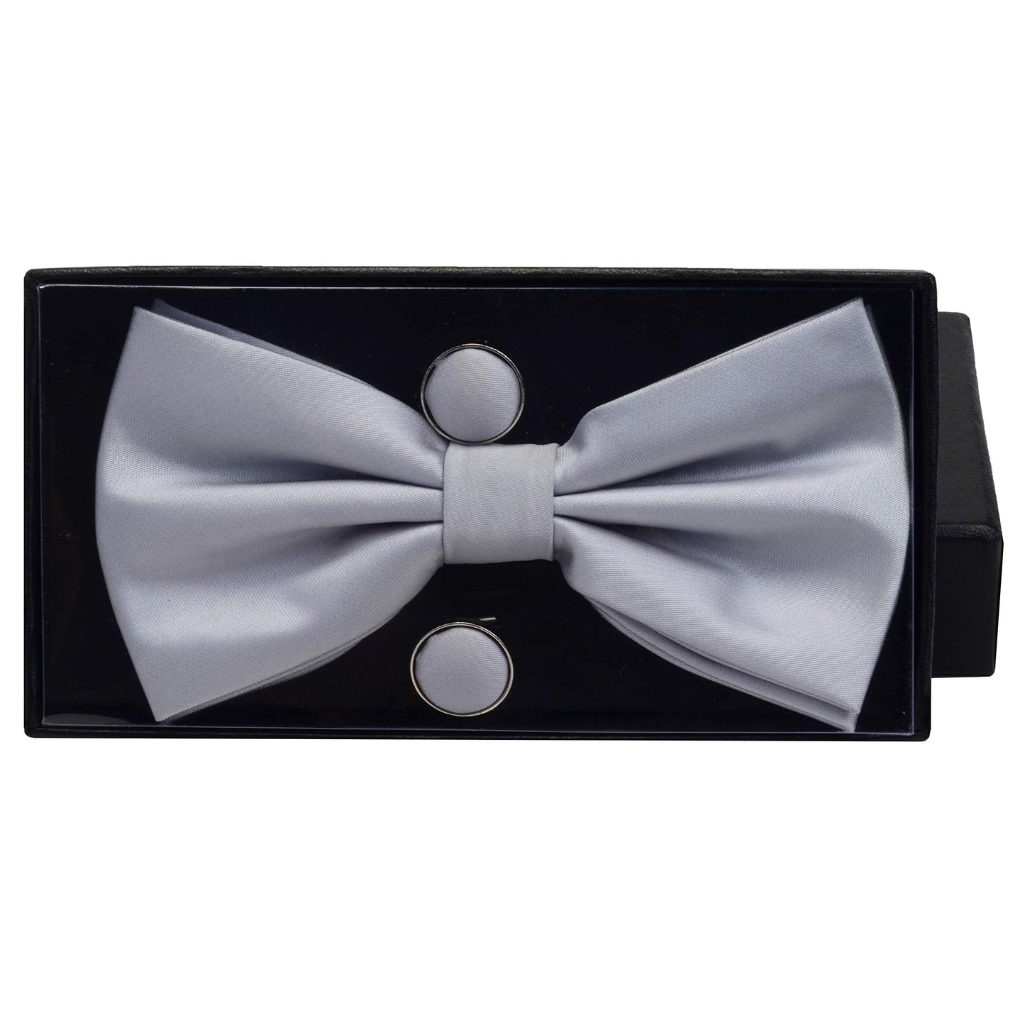 GUSLESON Mens Solid Color Double Fold Pre-tied Bow Tie and Pocket Square Cufflink Set with Gift Box