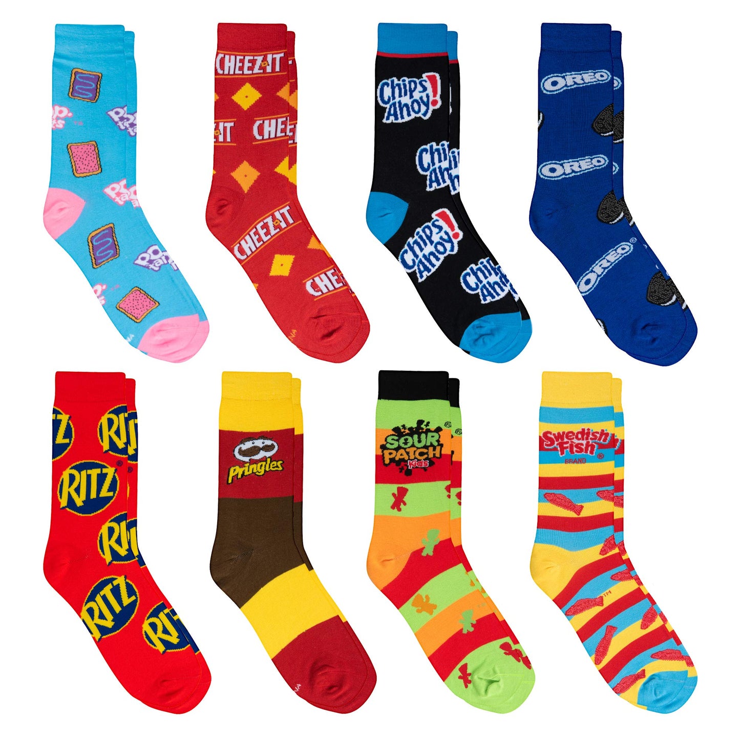 Crazy Socks, Snack & Junk Food Themes, Fun Silly Novelty Crew, Large, Fun 8 Pack