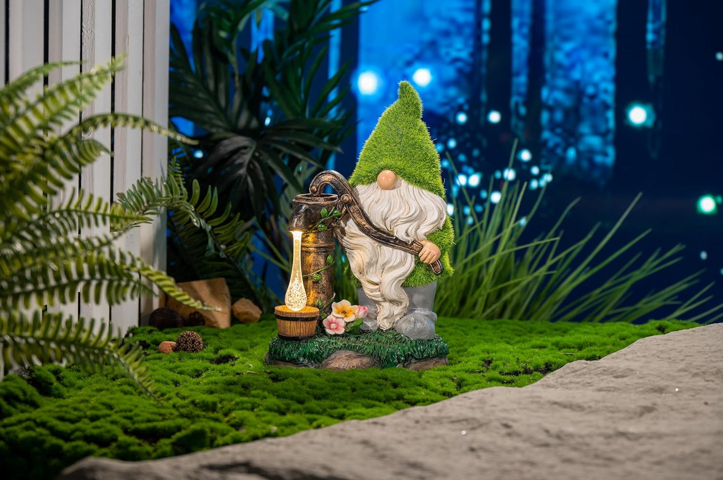 TERESA'S COLLECTIONS Garden Gnomes Decorations for Yard with Solar Outdoor Lights, Flocked Garden Sculptures & Statues for Porch Patio Decor, Gifts for Mom, Garden Decor for Outside,Mothers Day 9.8"