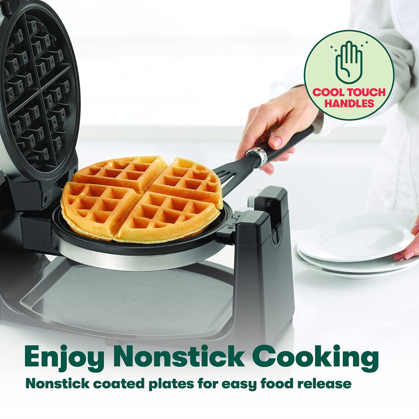 BELLA Classic Rotating Belgian Waffle Maker with Nonstick Plates, Removable Drip Tray, Adjustable Browning Control and Cool Touch Handles, Stainless Steel, 13991