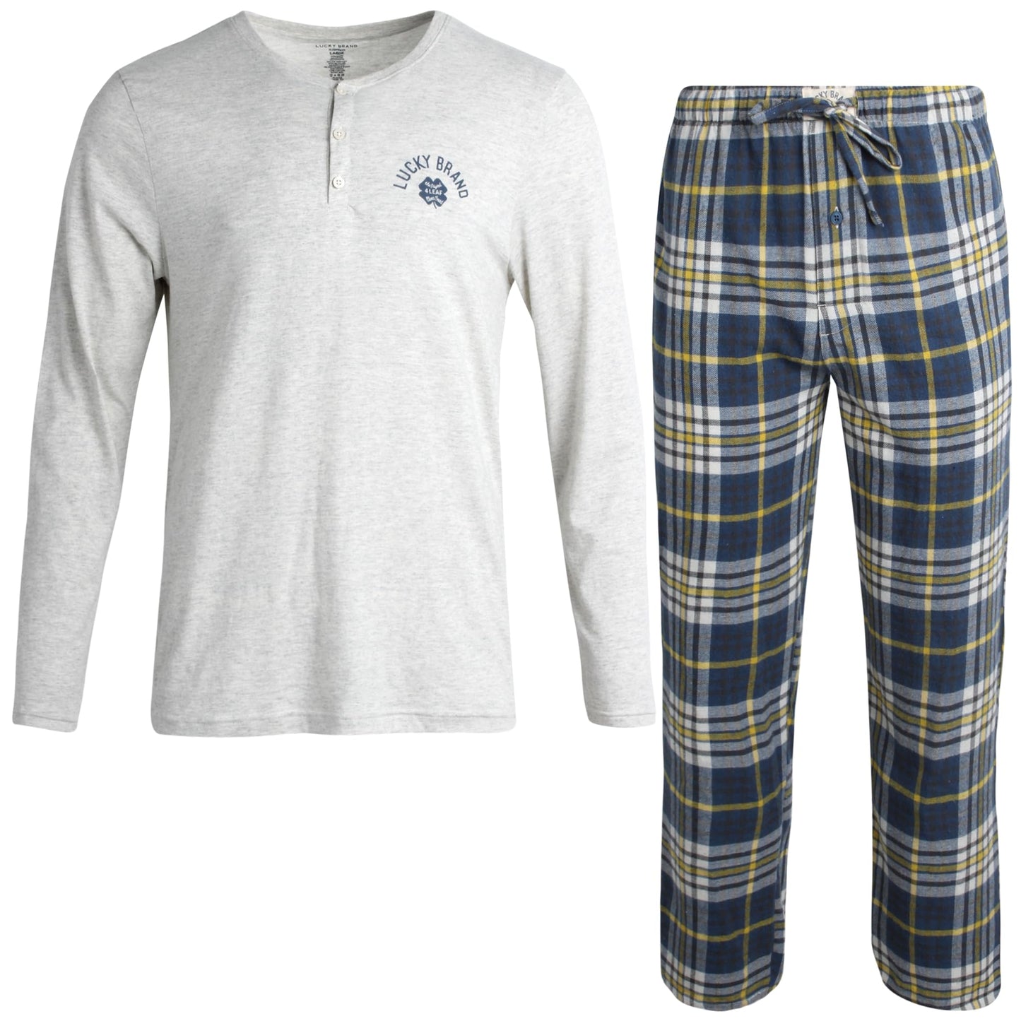 Lucky Brand Men's Pajama Set - 2 Piece Long Sleeve Crew Neck and Flannel Lounge Pants