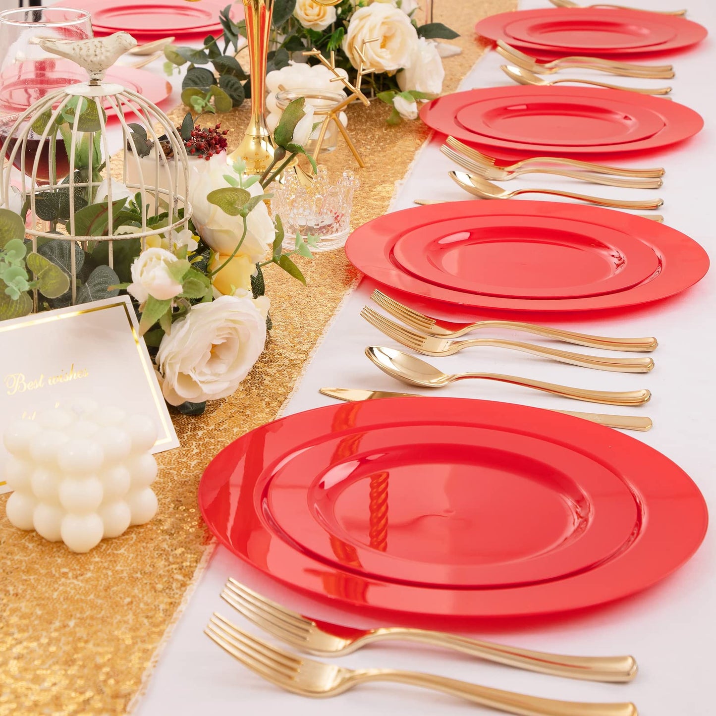 FLOWERCAT 60PCS Pink Plastic Plates - Heavy Duty Pink Plates Disposable for Party/Mother's Day/Wedding - Include 30PCS 10.25inch Pink Dinner Plates and 30PCS 7.5inch Pink Dessert/Salad Plates