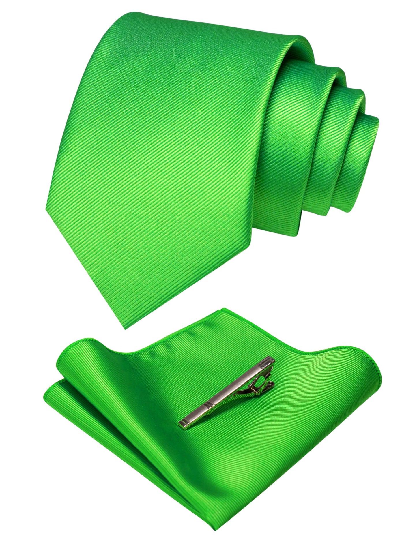 JEMYGINS Solid Color Formal Necktie and Pocket Square Tie Clip Sets for Men